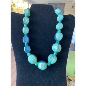Charming Charlie Chunky Blue & Green Marbled Acrylic Beads 18" w/ 3.5" extender